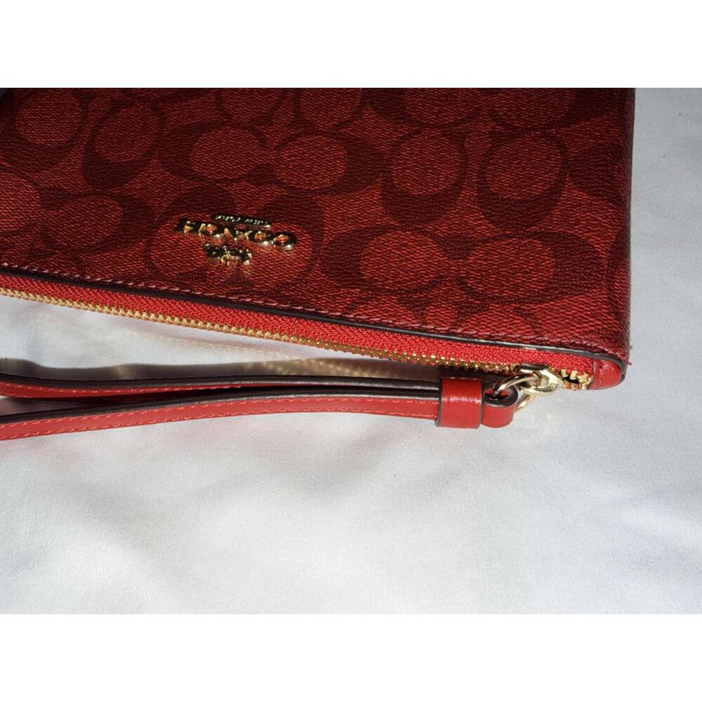 Coach Large Corner Zip Wristlet in Signature Canvas Red - Picture 4 of 6